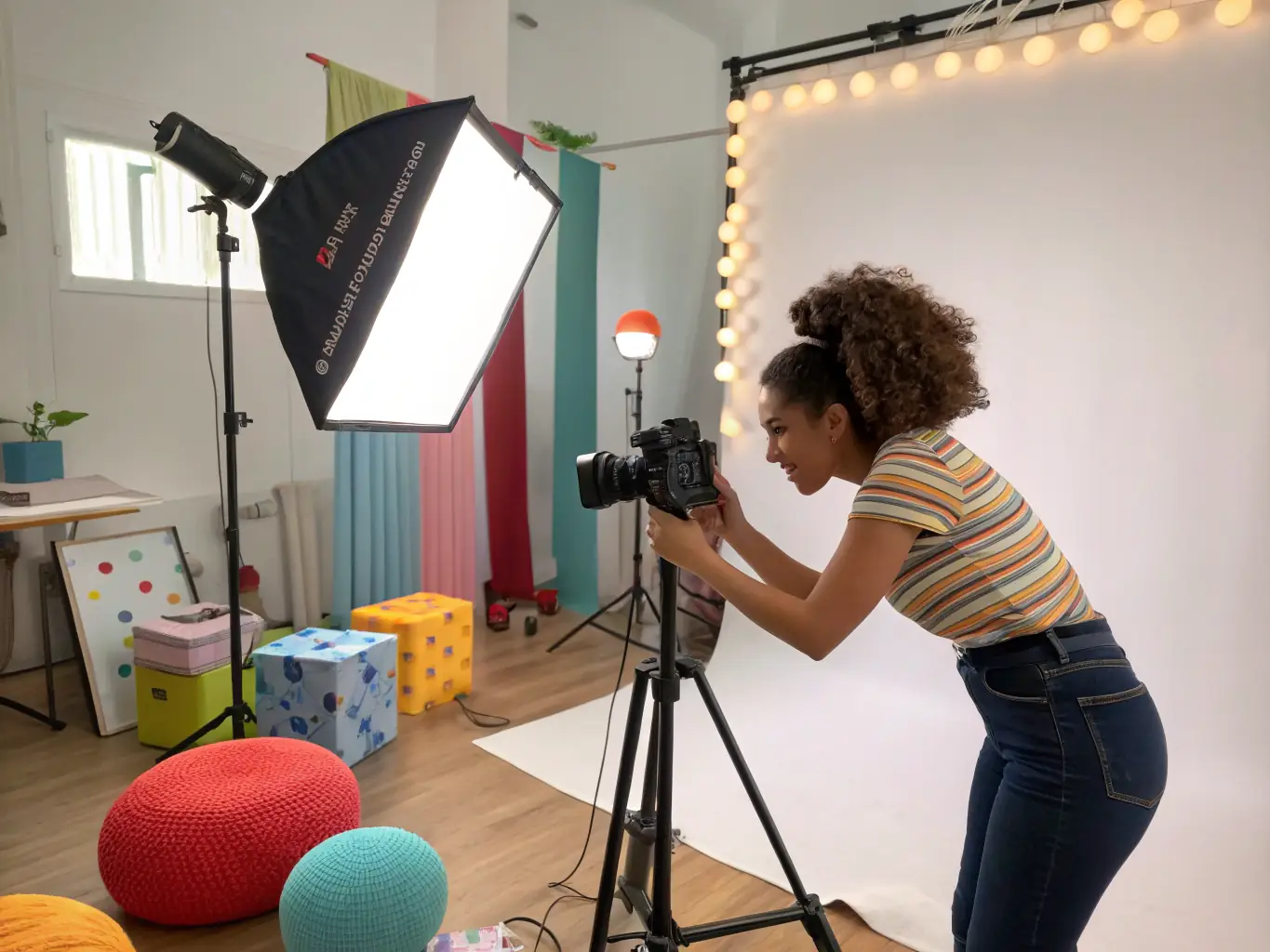 A content creator filming a high-quality video for a client's product launch, showcasing the agency's expertise in visual storytelling and content production.